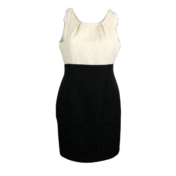 Jones New York Dress Womens Sz 8P‎ Petite Black Ivory Sheath Textured Solid - Picture 1 of 10